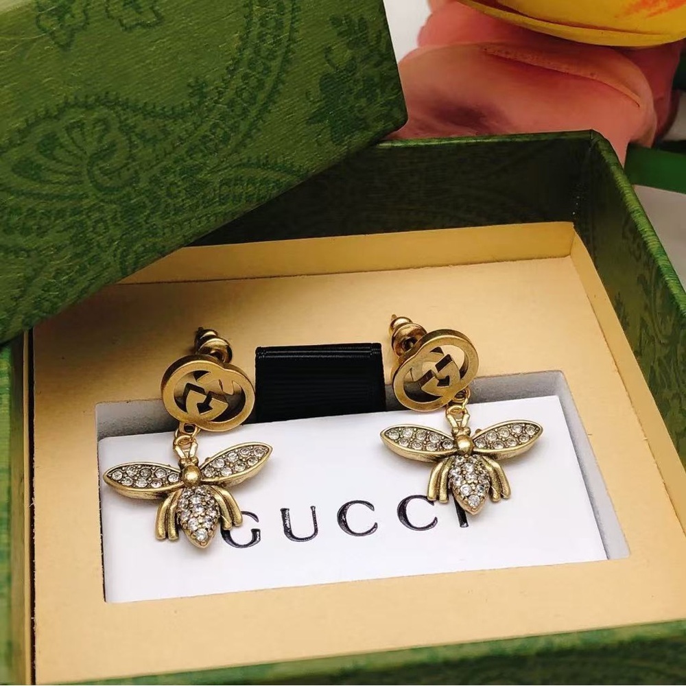 Gucci Gold Crystal Bee Earrings